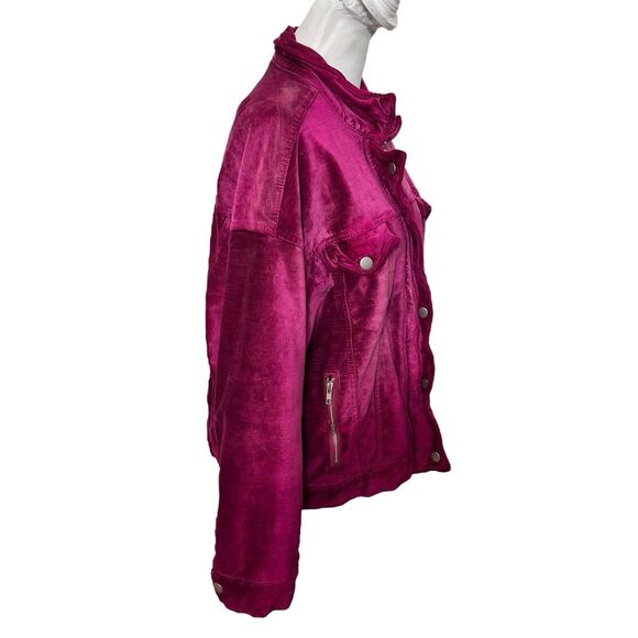 Free People Velvet Trucker Jacket Women’s Size XS/S Fuchsia Pink Oversized Snap - Picture 3 of 15